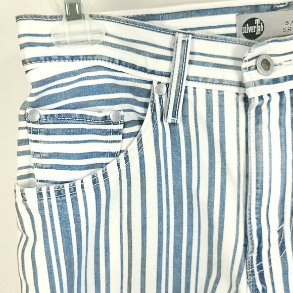 Levi's Baggy Shorts Women's 27 Blue White Stripes Denim Silver Tab - Picture 2 of 8